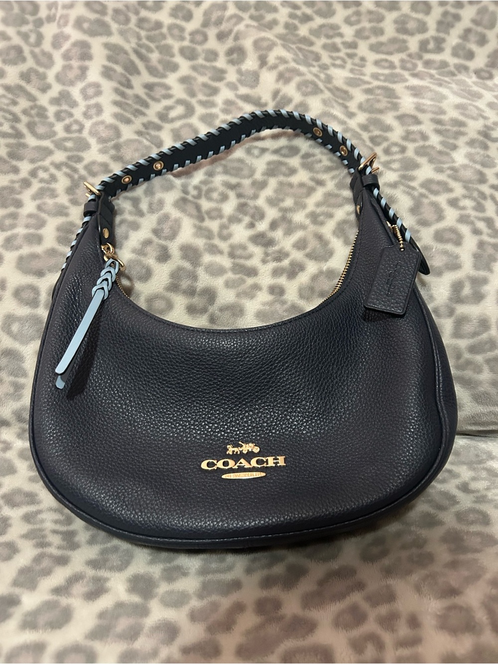 Coach Bailey Hobo Whipstitch in Navy with Light Blue Accents